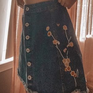 Denim Floral Skirt